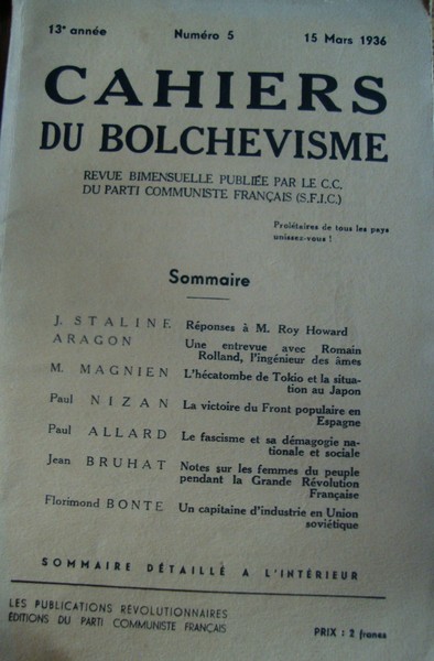Les Cahiers du Bolchevisme / 1936
